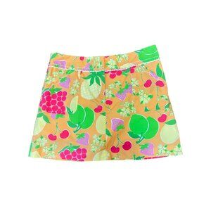 Lilly Pulitzer Orange Fruit-Print Skort with Pink & Green Motifs